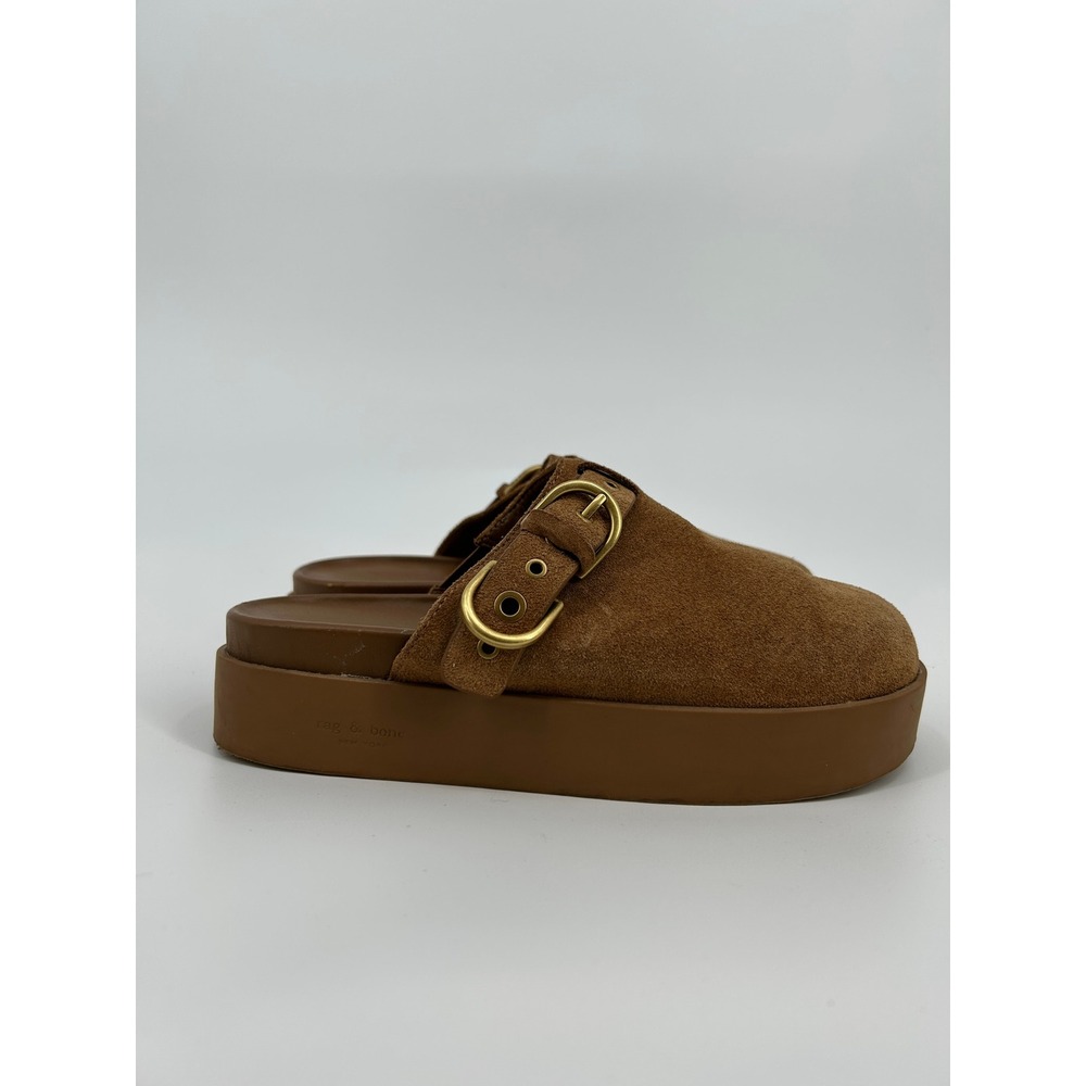 Rag & Bone Ansley Suede Platform Clogs Brown Buckle Mules Lug Sole Womens SZ 8 - Picture 11 of 16